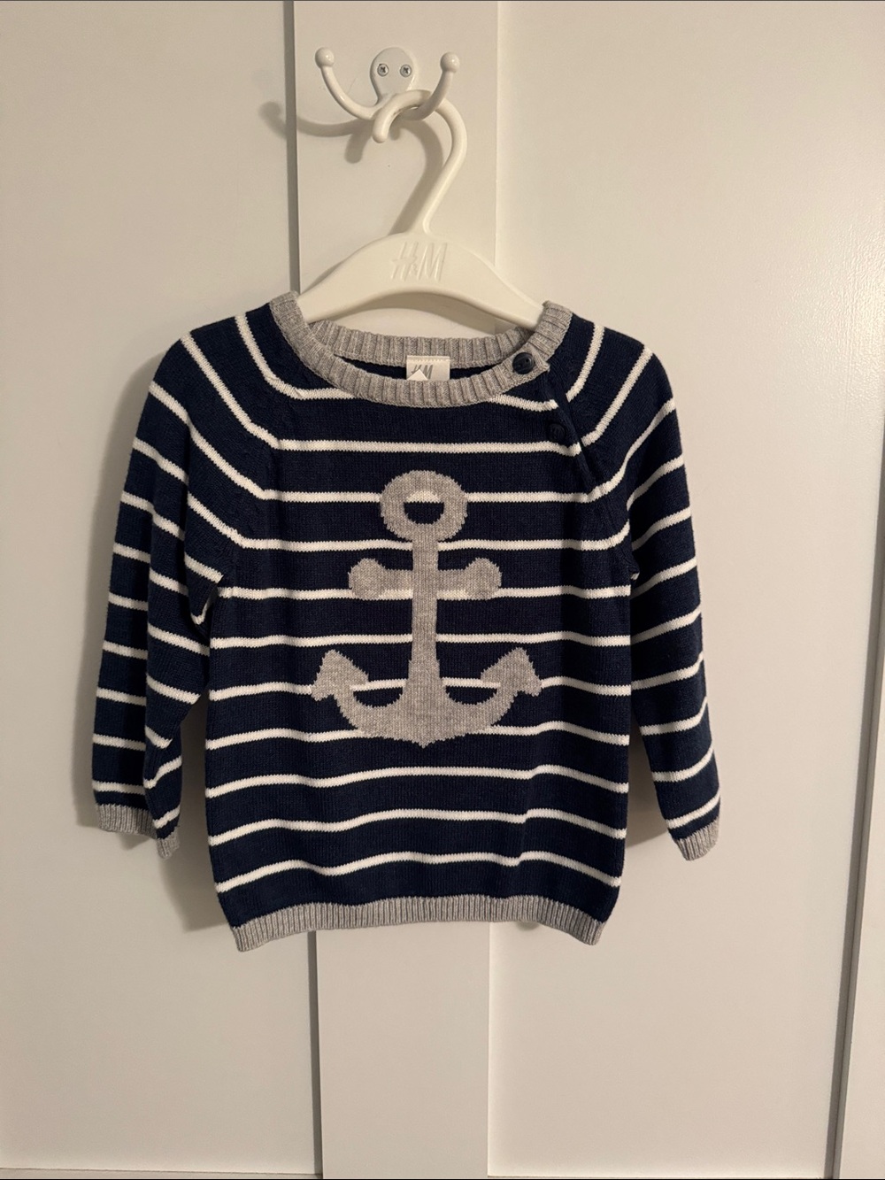 H&M Navy and Gray Striped Anchor Sweater size 9-12M